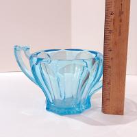 Vintage Westmoreland 1776 Colonial Aqua Blue Sugar Bowl, UV Reactive Glassware