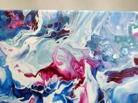 Blue and Bright Pink Abstract Original Acrylic Pour Painting, 12" x 12", Fluid Art Painting