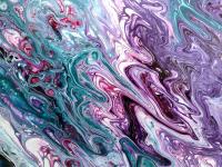 Purple, Turquoise and White Abstract Original Acrylic Pour Painting, 12" x 12", Fluid Art Painting