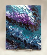 Turquoise and Purple Abstract Original Acrylic Pour Painting, 8" x 10", Fluid Art Painting