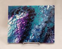 Turquoise and Purple Abstract Original Acrylic Pour Painting, 8" x 10", Fluid Art Painting