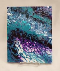 Turquoise and Purple Abstract Original Acrylic Pour Painting, 8" x 10", Fluid Art Painting