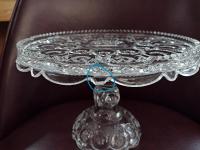 Antique Adams and Co Palace Moon and Stars Clear Pressed Glass 10 Inch Pedestal Cake Stand with Lip, EAPG Pastry Dessert Display Plate