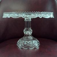 Antique Adams and Co Palace Moon and Stars Clear Pressed Glass 10 Inch Pedestal Cake Stand with Lip, EAPG Pastry Dessert Display Plate