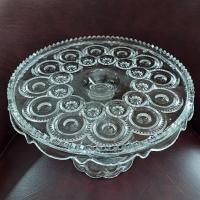 Antique Adams and Co Palace Moon and Stars Clear Pressed Glass 10 Inch Pedestal Cake Stand with Lip, EAPG Pastry Dessert Display Plate