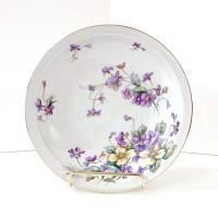 Vintage Meito Adele Orleans Shape Rimmed Soup Bowls, Set of 3, Purple and Yellow Violets Floral Design China