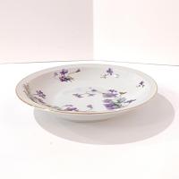Vintage Meito Adele Orleans Shape Rimmed Soup Bowls, Set of 3, Purple and Yellow Violets Floral Design China