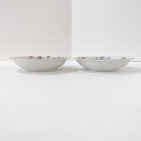 Vintage Meito Adele Orleans Shape Dessert Fruit Bowls, Set of 2, Purple and Yellow Violets Floral Design China