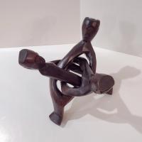 Three Figure Unity Wooden Interlocking Holder, African Tribal Wood Art Figurine, Plant Stand