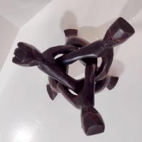 Three Figure Unity Wooden Interlocking Holder, African Tribal Wood Art Figurine, Plant Stand