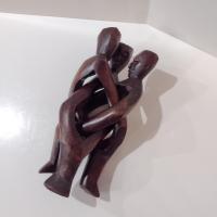 Three Figure Unity Wooden Interlocking Holder, African Tribal Wood Art Figurine, Plant Stand