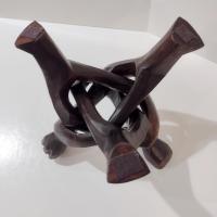 Three Figure Unity Wooden Interlocking Holder, African Tribal Wood Art Figurine, Plant Stand