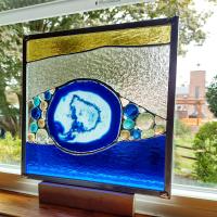 Stained Glass and Agate Geode Mixed Media Abstract Window Panel Suncatcher