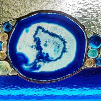 Stained Glass and Agate Geode Mixed Media Abstract Window Panel Suncatcher