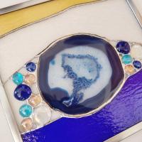 Stained Glass and Agate Geode Mixed Media Abstract Window Panel Suncatcher