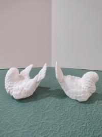 Vintage Santini White Alabaster Doves, Set of Two, Italian Love Bird Figurines