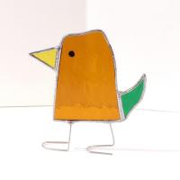 Stained Glass Standing Bird, Funky Amber Orange and Green Glass Bird Suncatcher, Bird Lover Gift, Windowsill Sitter