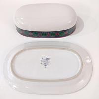 Vintage Pfaltzgraff Amalfi Classic Ceramic Butter Dish, Blue and Green Geometric Design Covered Butter Dish