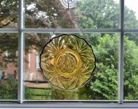 Vintage Plate Window Hanging, Amber with Cherry Cluster Design