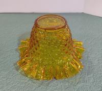 Vintage Amber Hobnail Ruffled Glass Candy Dish, Trinket Dish, Kanawha Glass, Cadmium Glass, Yellow Fluted Candy Bowl