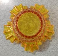 Vintage Amber Hobnail Ruffled Glass Candy Dish, Trinket Dish, Kanawha Glass, Cadmium Glass, Yellow Fluted Candy Bowl