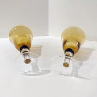 Vintage Hand Blown Amber Bubble Glass Wine Water Goblets, Set of 2