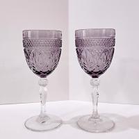 Vintage Cristal D'Arques Antique Amethyst Purple Wine Glasses Water Goblets, Set of Two