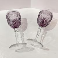 Vintage Cristal D'Arques Antique Amethyst Purple Wine Glasses Water Goblets, Set of Two