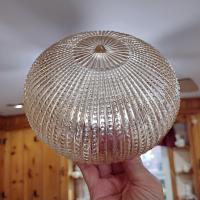Vintage Pale Amber Ribbed and Beaded Glass Globe Light Cover Shade