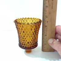 Vintage Homeco Amber Diamond Cut Votive Cup Sconce Candle Holder, Home Interiors Glass Pegged Votive Cup