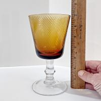 Vintage Amber Swirled Wine Glass, Blown Glass Water Goblet