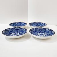 Vintage Andrea by Sadek Hijiri Gama Japanese Style Blue Green Ceramic Sauce Bowls, Set of 4, Trinket Soap Dishes