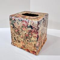 Vintage Square Tissue Box Cover Holder with Victorian Angels, Cherubs, Roses and Lace Design