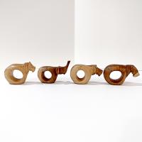 Vintage Carved Wooden Safari Animal Napkin Rings, Set of Four, Elephant Hippo Lion Tiger