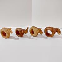 Vintage Carved Wooden Safari Animal Napkin Rings, Set of Four, Elephant Hippo Lion Tiger