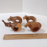 Vintage Carved Wooden Safari Animal Napkin Rings, Set of Four, Elephant Hippo Lion Tiger
