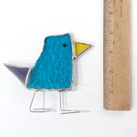 Stained Glass Standing Bird, Funky Blue and Purple Glass Bird Suncatcher, Bird Lover Gift, Windowsill Sitter