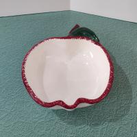 Vintage Ceramic Hand Painted Apple Shaped Bowl, Spongeware Candy / Nut Dish
