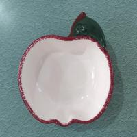 Vintage Ceramic Hand Painted Apple Shaped Bowl, Spongeware Candy / Nut Dish
