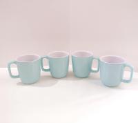 Vintage Corelle Coordinates Aqua Blue Ceramic Stoneware Coffee Tea Mugs, Set of Four