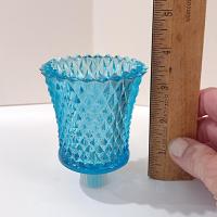 Vintage Homeco Aqua Blue Diamond Cut Votive Cup Sconce Candle Holder, Home Interiors Glass Pegged Votive Cup