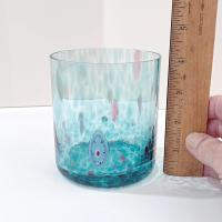 Vintage Handblown Aqua Blue Millefiori Double Old Fashioned Lowball Rocks Glass, Venetian Low Tumbler