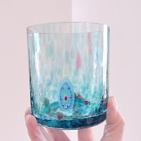 Vintage Handblown Aqua Blue Millefiori Double Old Fashioned Lowball Rocks Glass, Venetian Low Tumbler