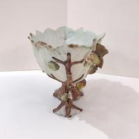 Vintage Ardalt Lenwile China Hand Painted Ceramic Bisque Planter Bowl with Birds, Pink Roses, and Tree Theme