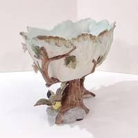 Vintage Ardalt Lenwile China Hand Painted Ceramic Bisque Planter Bowl with Birds, Pink Roses, and Tree Theme