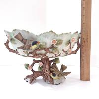 Vintage Ardalt Lenwile China Hand Painted Ceramic Bisque Planter Bowl with Birds, Pink Roses, and Tree Theme