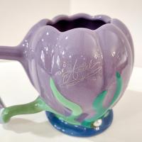 Vintage Disney Parks Little Mermaid Ariel Ceramic Mug, Purple and Red Starfish Shell Mug with Trident Handle