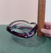 Vintage Signed Maastricht Blown Glass Ash Tray, Blue and Pink Bowl, Midcentury Modern Art Glass