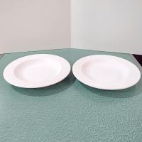 Vintage Pier 1 Ashlee Rimmed Soup Pasta Bowl, Set of 2, White Ceramic Wide Bowls