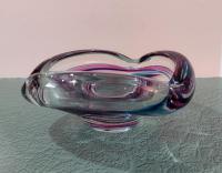 Vintage Signed Maastricht Blown Glass Ash Tray, Blue and Pink Bowl, Midcentury Modern Art Glass